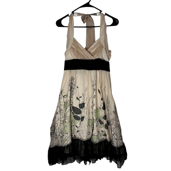 BCBGMAXAZRIA Womens Silk Babydoll Halter Dress  Pink Floral Print Size 6 Fairy - Picture 1 of 8